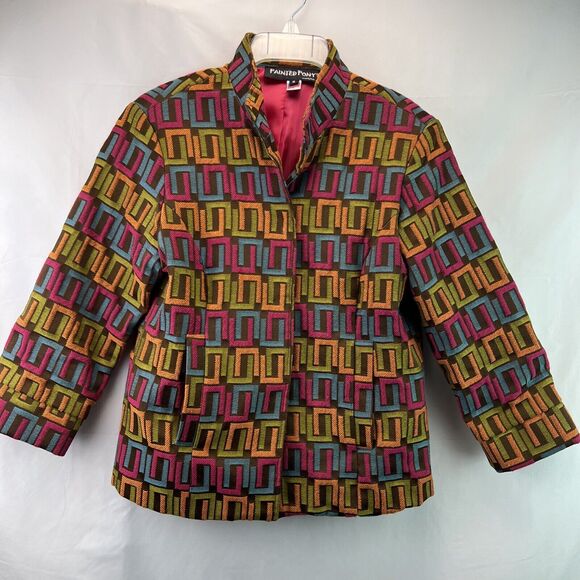 Vtg Painted Pony Blazer Jacket Geometric Embroidered Snap Front Size Small - Picture 7 of 8
